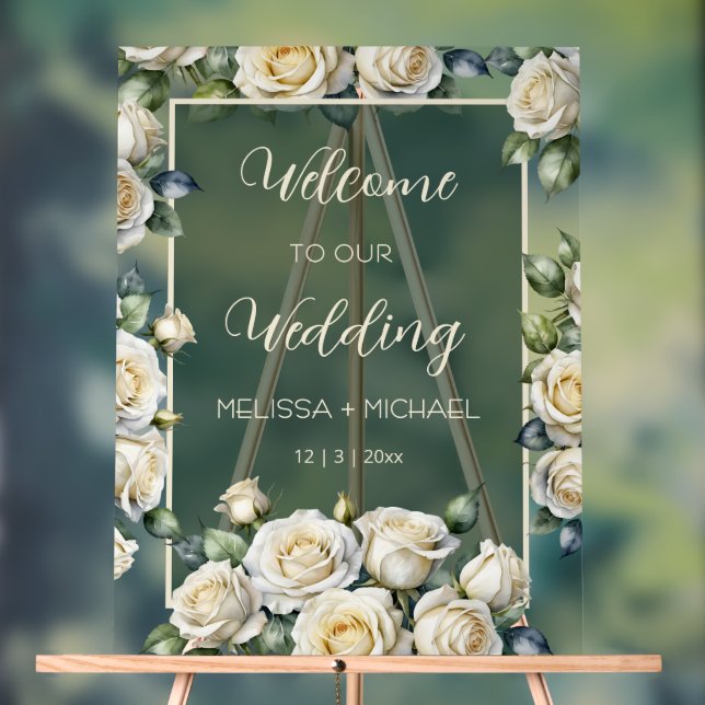 Elfenbeinrosen Hochzeit Transparent Acrylschild (Neutral)