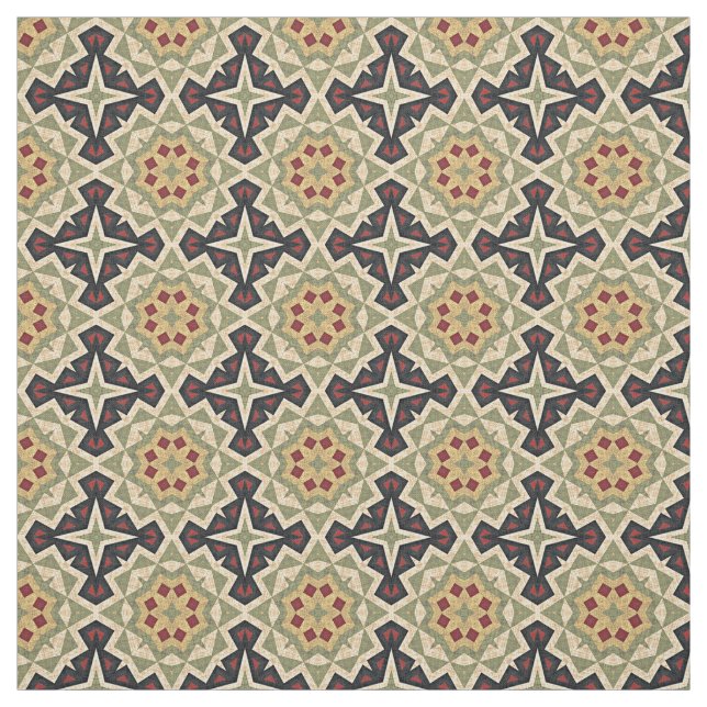 Elfenbeinrot-grüner schwarzer eklektischer ethnisc stoff (Muster)