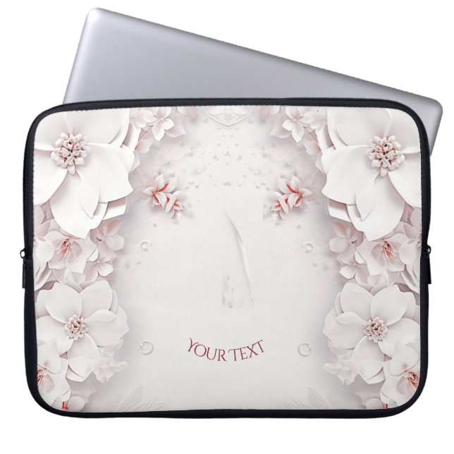 Elfenbeinrot Rosa Blumenschlacke Laptopschutzhülle (Vorderseite)
