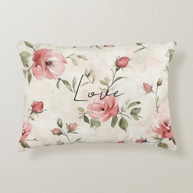 Elfenbeinrot Roses Roses Bloral Dekokissen (Vorderseite)