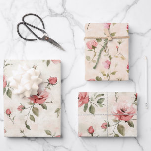 Elfenbeinrot Roses Roses Bloral Geschenkpapier Set