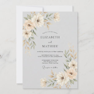 Elfenbeinrote Ätherische Blumige Hochzeit Einladung