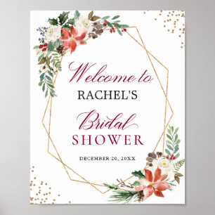 Elfenbeinrotes Poinsettie-Goldrahmen-Brautabschied Poster