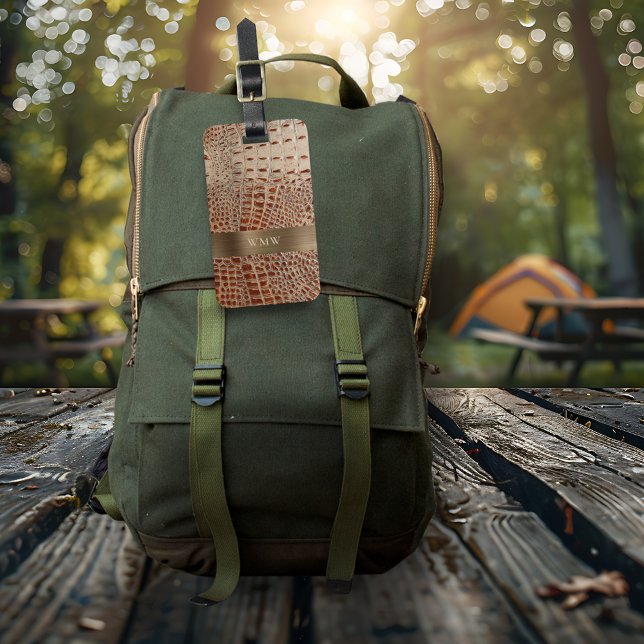 Elfenbeinrotes Reptilleder-Kupfermetall-Monogramm Gepäckanhänger (Von Creator hochgeladen)