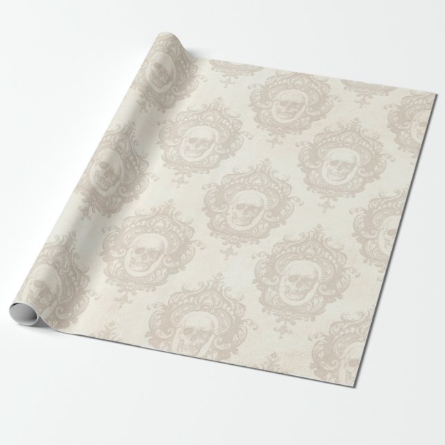 Elfenbeinschädel Damask Gemustert Geschenkpapier (Ungerollt)