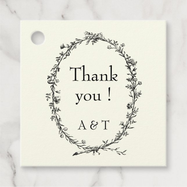 Elfenbeinschicke Hochzeit rustikaler Kranz Geschenkanhänger (Vorderseite)