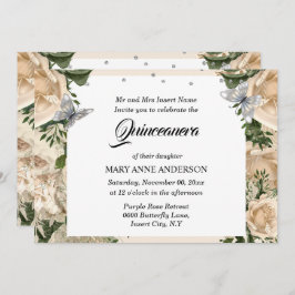 Elfenbeinschmetterling Elegante Rose Quinceanera Einladung