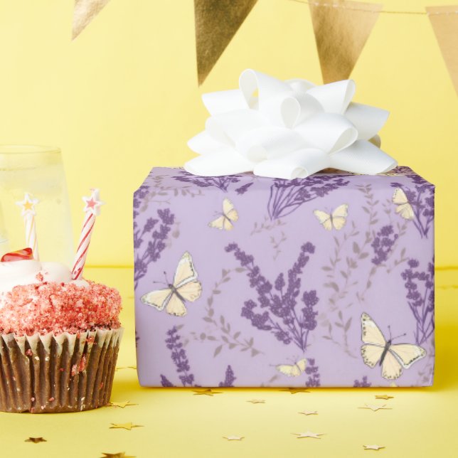 Elfenbeinschmetterlinge mit Lavendel-Blume Geschenkpapier (Geburtstagsparty)