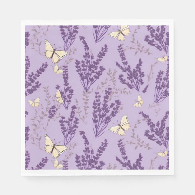 Elfenbeinschmetterlinge und Lavendel-Blume Serviette (Vorderseite)