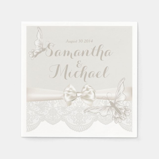 Elfenbeinschmetterlinge und Spitzen Serviette (Vorderseite)