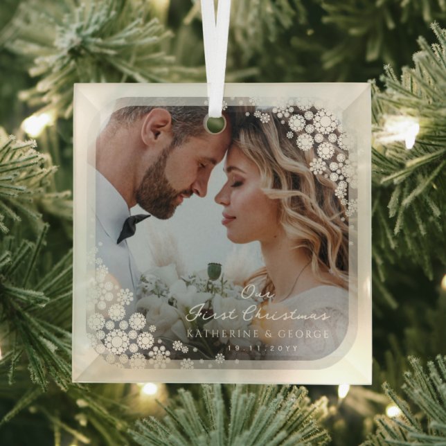Elfenbeinschneeflocken Frame Chic Holiday Wedding  Ornament Aus Glas (Insitu)