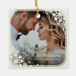 Elfenbeinschneeflocken Frame Chic Holiday Wedding Ornament Aus Glas
