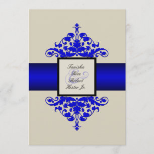 Elfenbeinschwarz und blaue Damaskus Hochzeitseinla Einladung