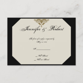 Elfenbeinschwarz und Gold-Damaskus-Hochzeitsaktion RSVP Karte