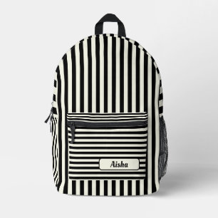 Elfenbeinschwarzer Vintager Streifenname Bedruckter Rucksack
