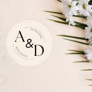 Elfenbeinschwarzes minimalistisches Monogramm Hoch Runder Aufkleber