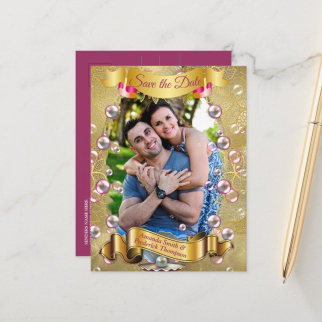 Elfenbeinseide, Goldeln und Perlen und Marmor Ankündigungspostkarte (Vorderseite/Rückseite Beispiel)