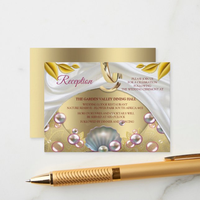 Elfenbeinseide, Goldeln und Perlen und Marmor Begleitkarte (Vorderseite/Rückseite Beispiel)