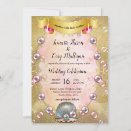 Elfenbeinseide, Goldeln und Perlen und Marmor Einladung