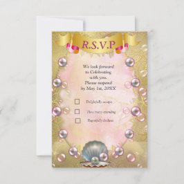 Elfenbeinseide, Goldeln und Perlen und Marmor RSVP Karte