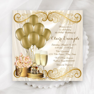 Elfenbeinweibchen und Gold Geburtstagsparty Einladung