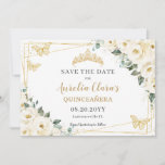 Elfenbeinweißblume Quinceanera Sweet 16 Butterfly Save The Date<br><div class="desc">c) Das glückliche Cat Studio</div>