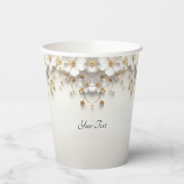 Elfenbeinweißblütengolden-Blätter Papier-Cups Pappbecher