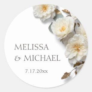 Elfenbeinweiße 3D-Rosen-Hochzeit Runder Aufkleber