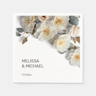 Elfenbeinweiße 3D-Rosen-Hochzeit Serviette