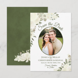 Elfenbeinweiße Aquarellfarben Oval Foto Hochzeit Save The Date