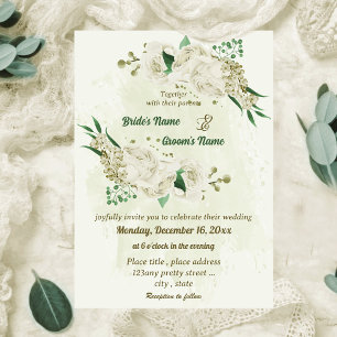 Elfenbeinweiße Blume Grüne Hochzeit Einladung