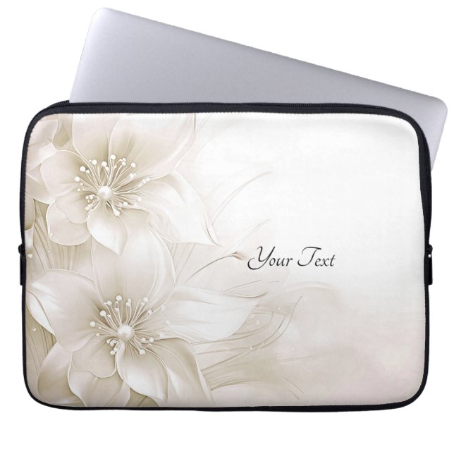 Elfenbeinweiße Blumen-Laptoptasche Laptopschutzhülle (Vorderseite)