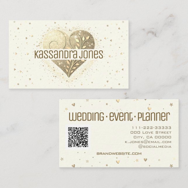 Elfenbeinweiße Creme Glitzer Liebe Herz Form Chic Visitenkarte (Vorne/Hinten)