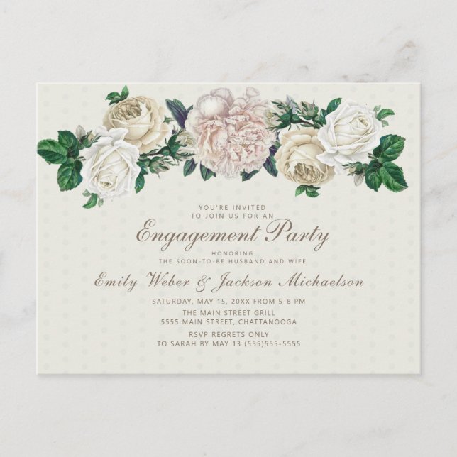 Elfenbeinweiße Creme Vintage florale Engagement Pa Postkarte (Vorderseite)