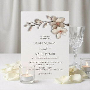 Elfenbeinweiße Magnolie Texturale Blumenhochzeit Einladung