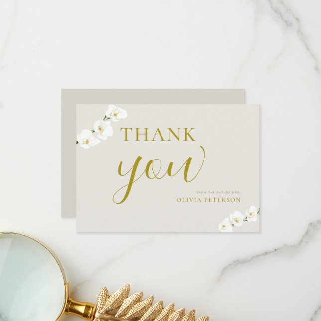 Elfenbeinweiße Orchideen Einfache Elegante Hochzei Dankeskarte (Vorderseite/Rückseite Beispiel)