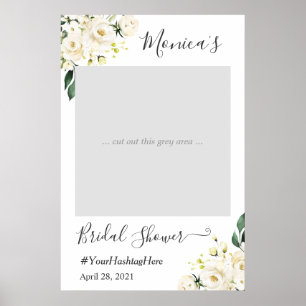 Elfenbeinweiße Rosen-Blumen-Hochzeitsdusche-Photob Poster