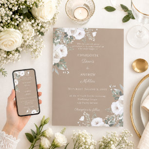 Elfenbeinweiße Rosen Taupe Hochzeit Einladung