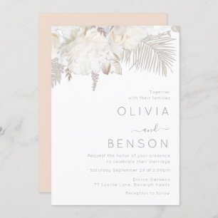 Elfenbeinweiße und Bohemische Blume Moderne Hochze Einladung