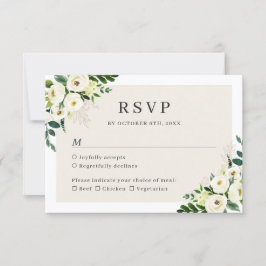 Elfenbeinweiße Vegetation Floral Elegante Hochzeit RSVP Karte