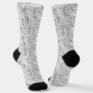 Elfenbeinweißes 3D-Blumenmuster Socken