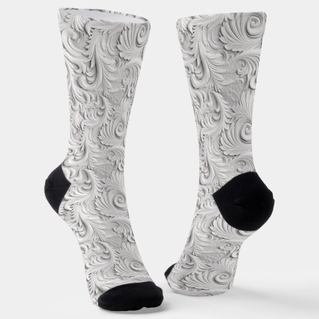 Elfenbeinweißes 3D-Blumenmuster Socken (Gewinkelt)