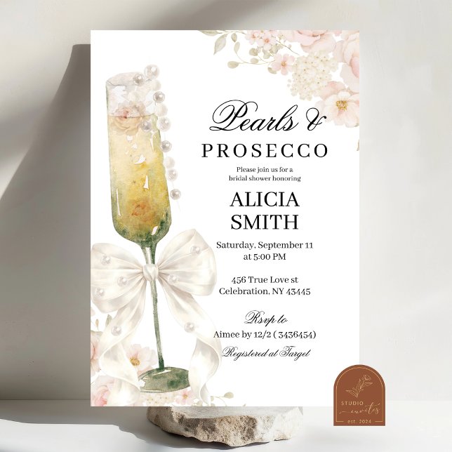 Elfenbogen-Perlen- und Prosecco-Brautjunggesellinn Einladung (Von Creator hochgeladen)