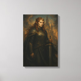 Elfenkönigin im Rüstung mit Krone und Schwert Leinwanddruck