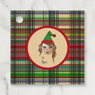 Elfie mit Kariertem Muster und Hintergrund-Design Geschenkanhänger