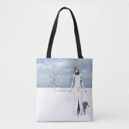 Elfin Frau läuft durch den Schnee