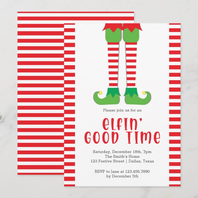 Elfin Good Time Elf Legs Weihnachts-Party Einladung (Vorne/Hinten)