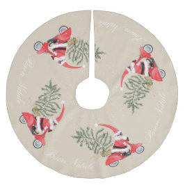 Elfin Santa Claus auf seinem Scooter Polyester Weihnachtsbaumdecke