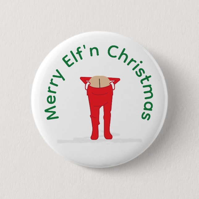 Elf'n Elf Mond Weihnachten Button (Vorderseite)