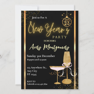 Elgano Black Gold Modernes New Year Party Einladung